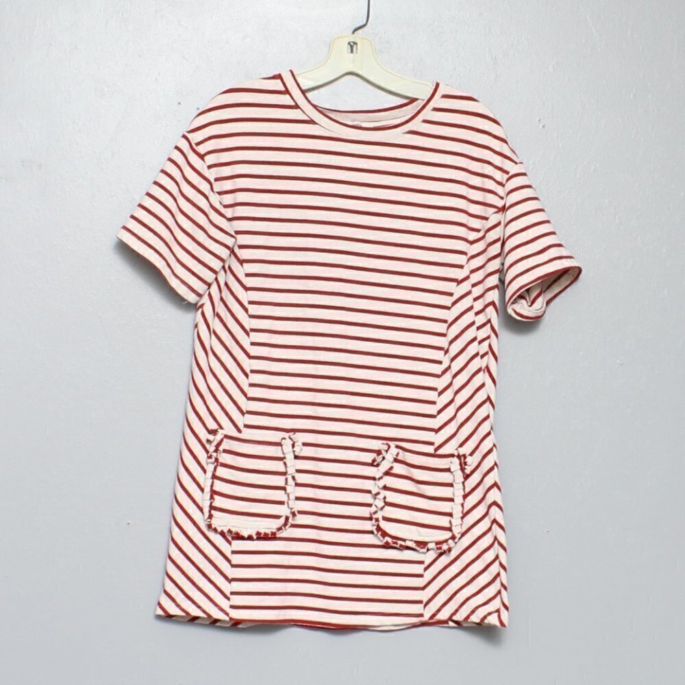 Hayden red and cream striped short sleeve oversized tunic